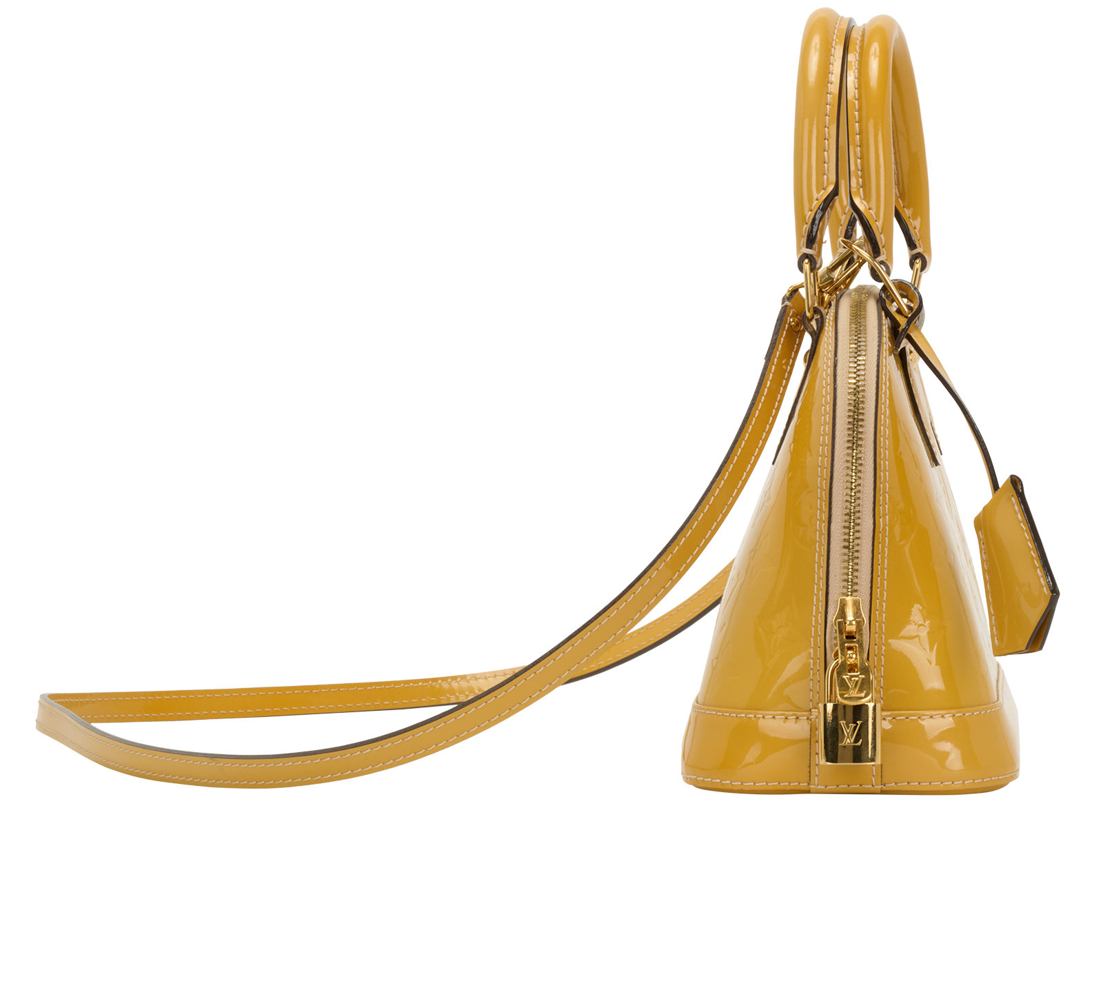 Alma BB, &pound;895, Handbags, Yellow, Patent Leather, Side view